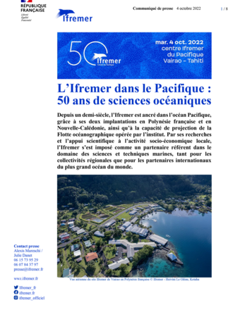 Dossier de presse : L’Ifremer dans le Pacifique : 50 ans de sciences océaniques