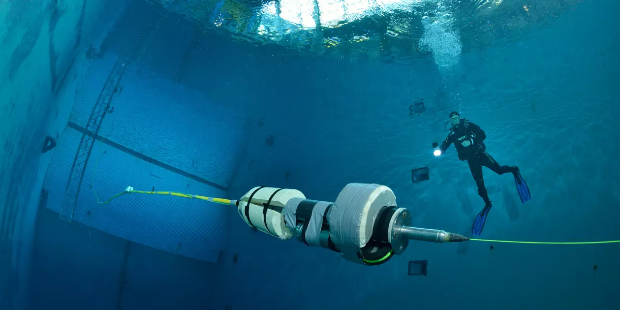 <p>Tests des laisses du HROV Ariane en bassin d'essais du centre Ifremer de Bretagne.</p>