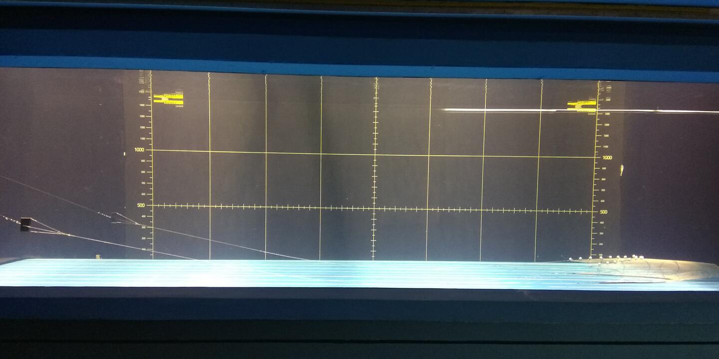 Essai de panneaux décollés de chalut de fond au bassin de la station Ifremer de Lorient dans le cadre du projet Reverse