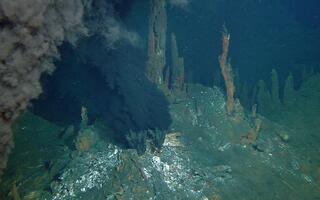 Cheminées hydrothermales du site Rainbow situées à plus de 2000 mètres de profondeur et photographiées par le robot Victor 6000