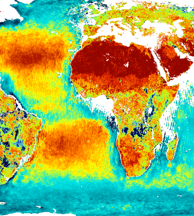 Carte du monde avec des zones de différentes couleurs et dégradés (bleu, jaune, rouge)
