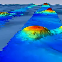 Vue 3D de monts sous-marins, cartographiés lors de la campagne NODULES 2024
