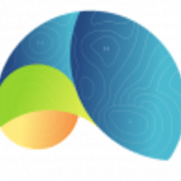 Logo basé sur une forme de coquillage avec 3 couleurs en dégradé (orange, vert et bleu)