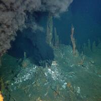 Cheminées hydrothermales du site Rainbow situées à plus de 2000 mètres de profondeur et photographiées par le robot Victor 6000