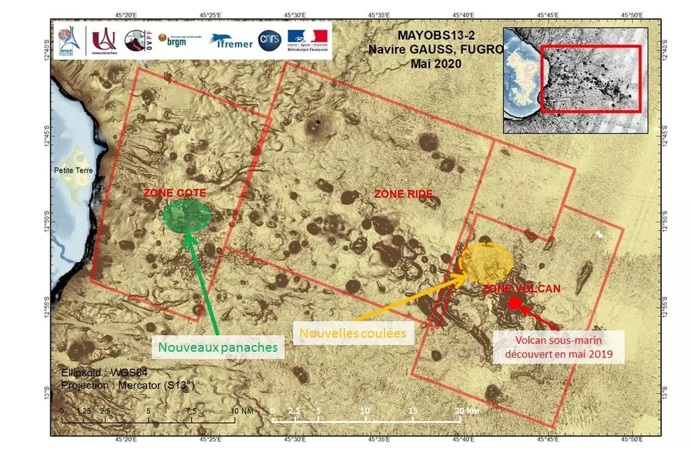 Carte des opérations et des observations de la campagne Mayobs 13-2